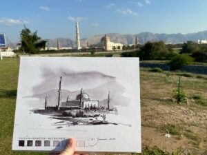 Große Moschee Muscat in Aquarell